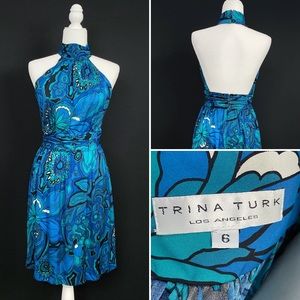 Trina Turk Blue Floral Halter Dress Women’s Size 6